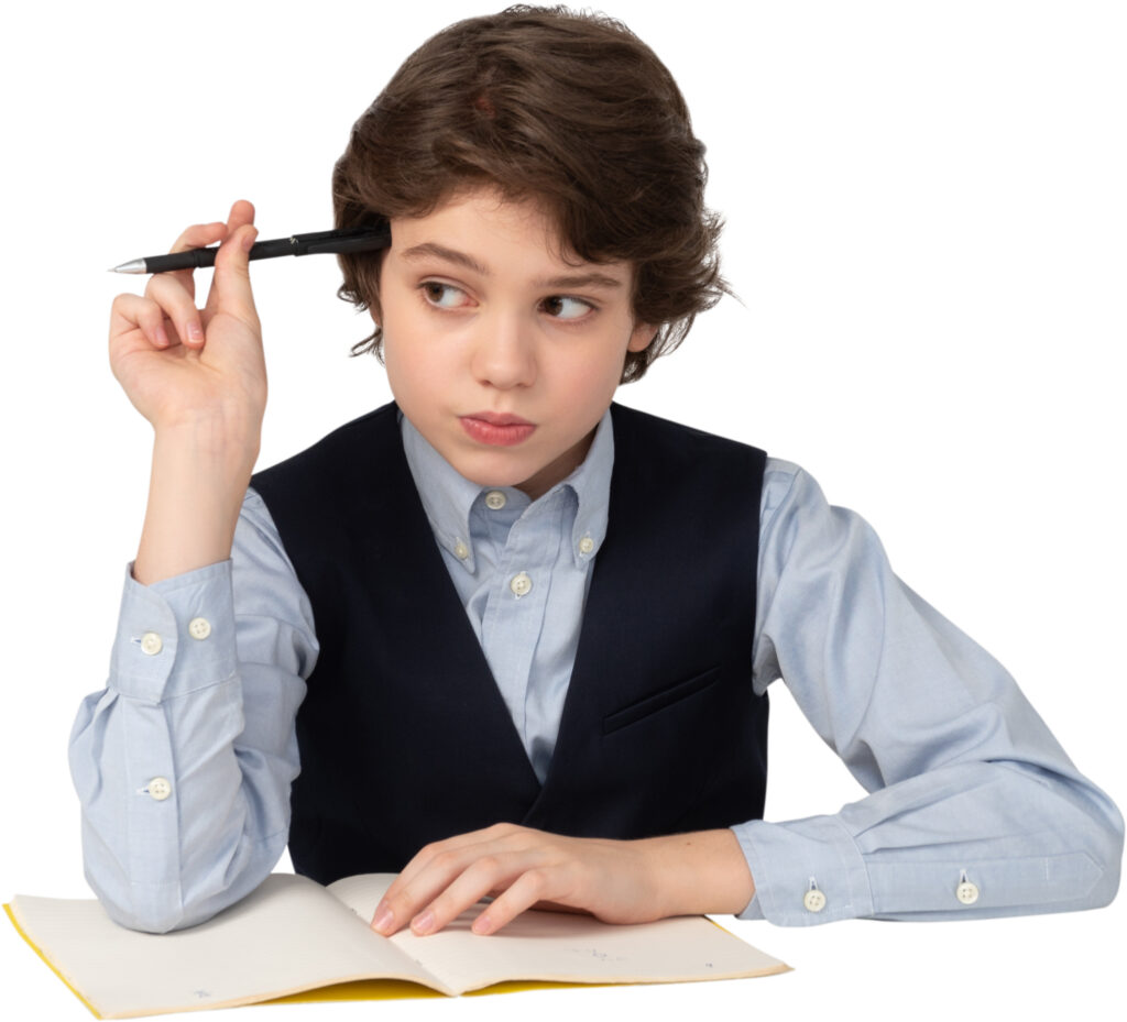 - a young girl writing on a book with a pen 2024 09 17 02 59 43 utc Boy holding a pen and thinking deeply