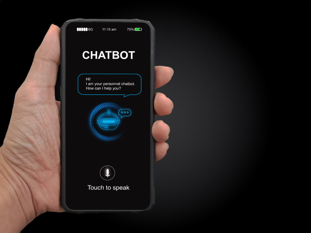 Mobile phone screen showing an AI chatbot interface in use.